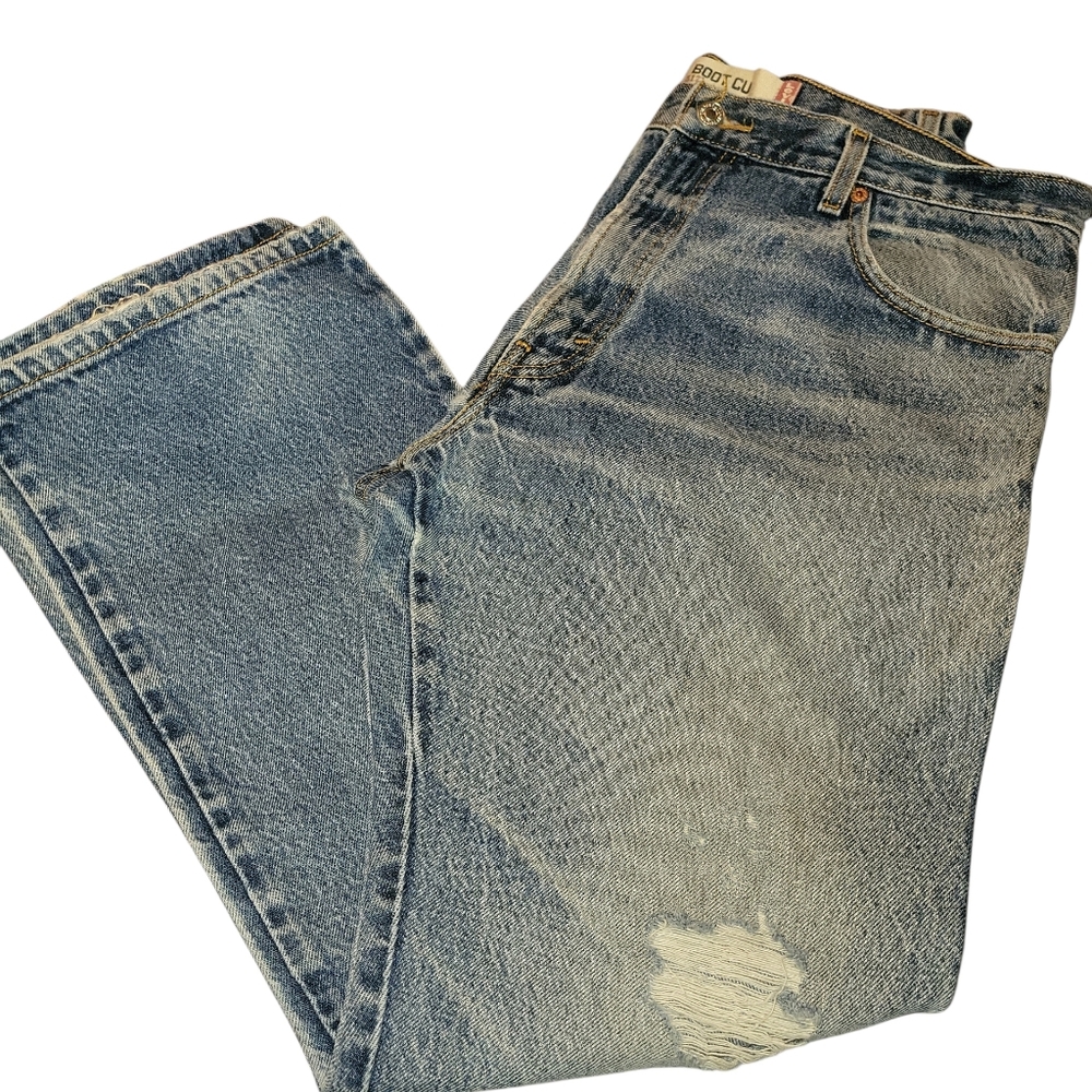 Vintage Levi's Boot Cut Relaxed Fit 517 Light Blue Distressed Jeans 36 X 30